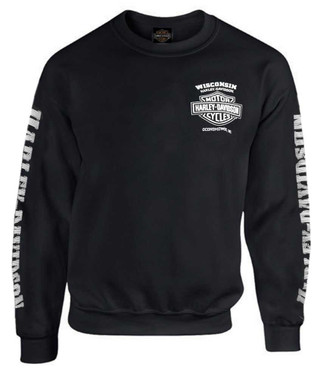 Harley-Davidson Men's Lightning Crest Fleece Pullover Sweatshirt, Black - Wisconsin Harley-Davidson