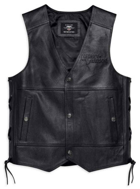 Harley-Davidson Men's Tradition II Midweight Leather Vest, Black 98024-18VM - Wisconsin Harley-Davidson