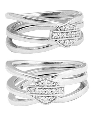 Harley-Davidson Women's Twisted Bling Bar & Shield Ring, Silver Finish HDR0469 - Wisconsin Harley-Davidson