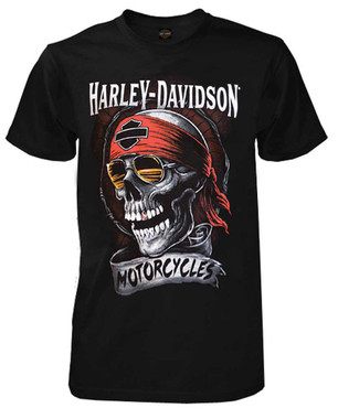 Harley-Davidson Men's Distressed Shady Skull Short Sleeve T-Shirt, Solid Black - Wisconsin Harley-Davidson