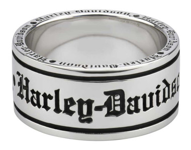 Harley-Davidson Men's Old English Script Band Ring, Sterling Silver HDR0481 - Wisconsin Harley-Davidson