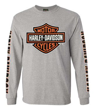 Harley-Davidson Men's Bar & Shield Long Sleeve Crew-Neck Shirt, Gray 30297501 - Wisconsin Harley-Davidson