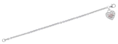 Harley-Davidson Women's Bling Heart with B&S Chain Bracelet, Silver HDB0427 - Wisconsin Harley-Davidson