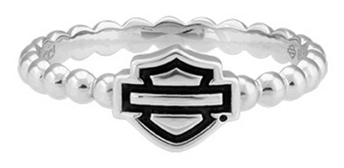 Harley-Davidson Womens Bar & Shield Outline Beaded Stackable Ring Silver HDR0499 - Wisconsin Harley-Davidson