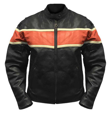 Redline Men's Orange Stripe Cowhide Leather Motorcycle Jacket, Black M-3200 - Wisconsin Harley-Davidson