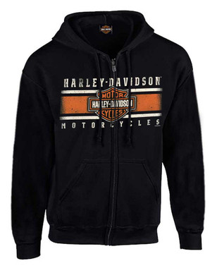 Harley-Davidson Men's Custom Iconic B&S Fleece Full-Zip Hoodie - Solid Black - Wisconsin Harley-Davidson