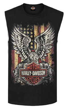 Harley-Davidson Men's Custom Freedom Sleeveless Crew Neck Muscle Shirt - Black - Wisconsin Harley-Davidson