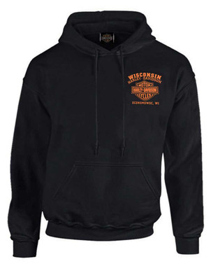 Harley-Davidson Men's Custom Freedom Fleece Pullover Hoodie - Solid Black - Wisconsin Harley-Davidson
