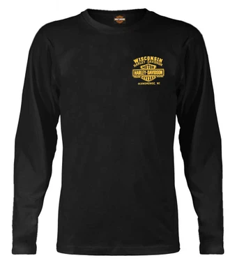 Harley-Davidson Men's Custom V Eagle Long Sleeve Crew-Neck Shirt - Black - Wisconsin Harley-Davidson
