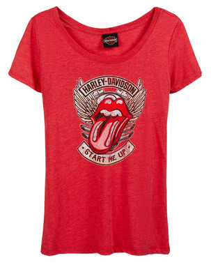 Harley-Davidson Women's Rolling Stones Start Me Up Short Sleeve Tee - Red - Wisconsin Harley-Davidson
