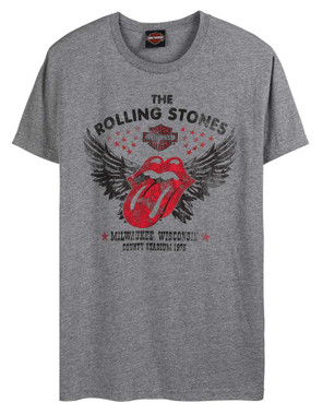 Harley-Davidson Men's Rolling Stones Winged Short Sleeve Crew T-Shirt - Gray - Wisconsin Harley-Davidson