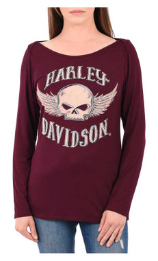 Harley-Davidson Women's Rocking Willie Embellished Long Sleeve Scoop Neck Top - Wisconsin Harley-Davidson