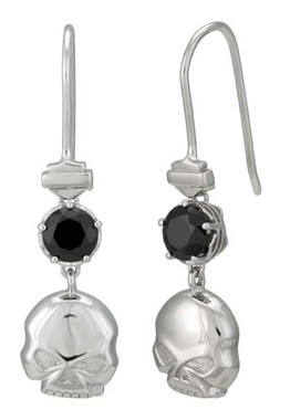 Harley-Davidson Women's Skull & Stone Drop Earrings, Sterling Silver HDE0519 - Wisconsin Harley-Davidson