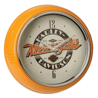 Harley-Davidson Ride Free Retro Metal Diner Clock - Orange Housing HDL-16643 - Wisconsin Harley-Davidson