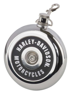 Harley-Davidson Air Cleaner Style Round Flask, 8 oz. - Silver Stainless Steel - Wisconsin Harley-Davidson