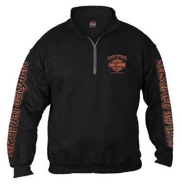 Harley-Davidson Men's Eagle Piston 1/4 Zip Cadet Pullover Sweatshirt - Black - Wisconsin Harley-Davidson