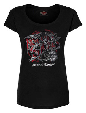 Harley-Davidson Women's Rolling Stones Midnight Rambler Scoop Neck Tee, Black - Wisconsin Harley-Davidson
