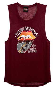 Harley-Davidson Women's Rolling Stones America Tour Sleeveless Tank Top - Maroon - Wisconsin Harley-Davidson