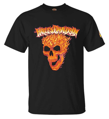 Harley-Davidson Men's Flaming Skull Crew-Neck Short Sleeve Cotton T-Shirt, Black - Wisconsin Harley-Davidson