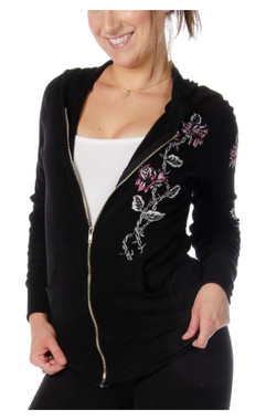 Liberty Wear Women's Barbed Wire & Roses Zip-Up Light-Weight Hoodie - Black - Wisconsin Harley-Davidson