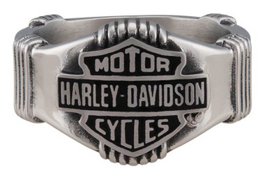 Harley-Davidson Men's Nut & Coil Bar & Shield Ring Band -Stainless Steel, Silver - Wisconsin Harley-Davidson