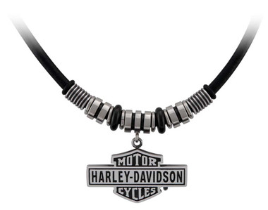 Harley-Davidson Men's Vintage B&S Hardware & Leather Necklace - Stainless Steel - Wisconsin Harley-Davidson