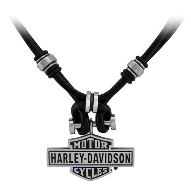 Harley-Davidson Men's Vintage B&S Hardware & Leather Loop Necklace - Steel - Wisconsin Harley-Davidson
