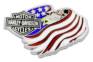 Harley-Davidson 1.5 in. Bar & Shield Eagle Flag Metal Pin, Antique Silver Finish - Wisconsin Harley-Davidson