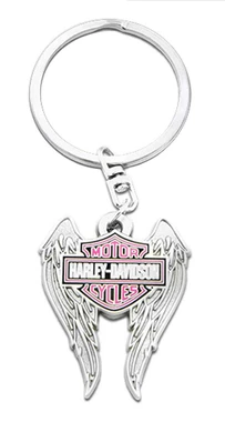 Harley-Davidson Pink Bar & Shield Winged Key Chain, 1.5 inch - Silver Finish - Wisconsin Harley-Davidson