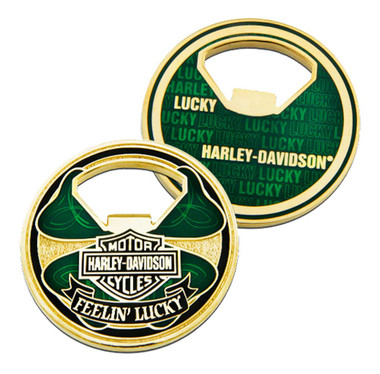 Harley-Davidson B&S Lucky Shamrock Metal Challenge Coin Bottle Opener, 2 in. - Wisconsin Harley-Davidson