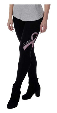 Liberty Wear Women's Embellished Pink Ribbon Mid-Rise Leggings - Black - Wisconsin Harley-Davidson
