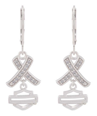 Harley-Davidson Women's Criss Cross Crystal B&S Drop Earrings, Sterling Silver - Wisconsin Harley-Davidson