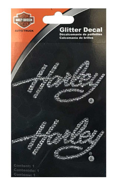 Harley-Davidson Rhinestone Harley Script Logo Glitter Decals - Silver - 3 x 5in. - Wisconsin Harley-Davidson