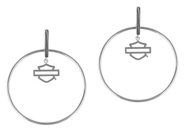Harley-Davidson Women's Large Bar & Shield Stick Post Circle Steel Earrings - Wisconsin Harley-Davidson