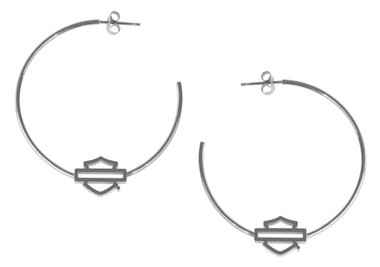 Harley-Davidson Women's Medium Bar & Shield Logo Hoop Earrings - Stainless Steel - Wisconsin Harley-Davidson