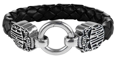 Harley-Davidson Men's Calavera Skull Braided Leather & Stainless Steel Bracelet - Wisconsin Harley-Davidson