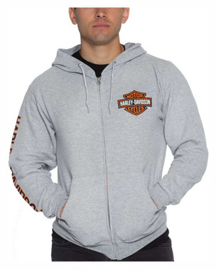Harley-Davidson Men's Bar & Shield Logo Zip-Up Poly-Blend Hoodie - Heather Gray - Wisconsin Harley-Davidson
