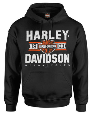 Harley-Davidson Men's Varsity B&S Logo Pullover Cotton-Blend Hoodie, Black - Wisconsin Harley-Davidson