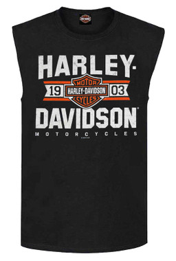 Harley-Davidson Men's Varsity B&S Sleeveless Cotton Muscle Shirt, Black - Wisconsin Harley-Davidson