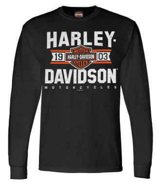 Harley-Davidson Men's Varsity B&S Logo Long Sleeve Crew-Neck Shirt - Black - Wisconsin Harley-Davidson