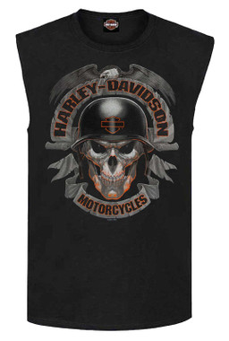 Harley-Davidson Men's Ghoulish Biker Skull Sleeveless Cotton Muscle Shirt, Black - Wisconsin Harley-Davidson