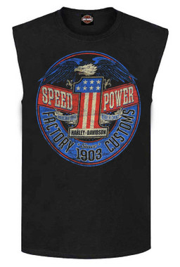 Harley-Davidson Men's Rebel #1 RWB Logo Sleeveless Cotton Muscle Shirt, Black - Wisconsin Harley-Davidson