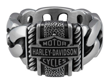 Harley-Davidson Men's Bar & Shield Curb Link Stainless Steel Metal Ring, Silver - Wisconsin Harley-Davidson