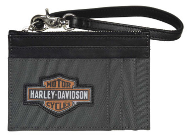 Harley-Davidson Women's Oil Can B&S Card Case Zip Polyester & Leather Wallet - Wisconsin Harley-Davidson