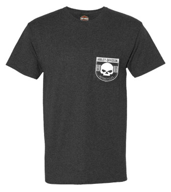 Harley-Davidson Men's Ghost Face Chest Pocket Short Sleeve Tee - Black Heather - Wisconsin Harley-Davidson