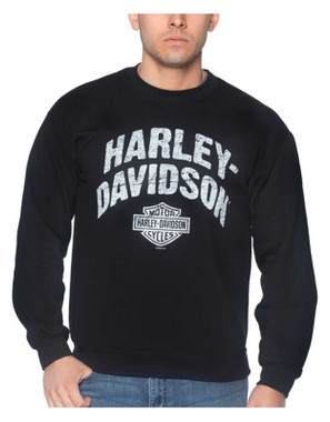 Harley-Davidson Men's Streamer Crew-Neck Pullover Fleece Sweatshirt - Black - Wisconsin Harley-Davidson