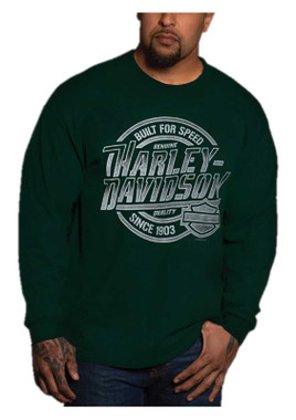 Harley-Davidson Men's Firepower Long Sleeve Crew-Neck Cotton Shirt - Green - Wisconsin Harley-Davidson