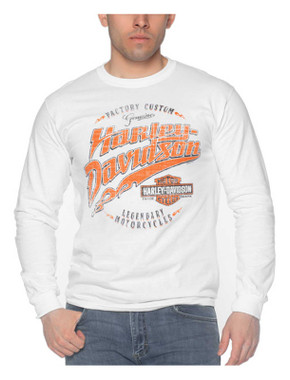 Harley-Davidson Men's Driven B&S Long Sleeve Crew-Neck Cotton Shirt - White - Wisconsin Harley-Davidson