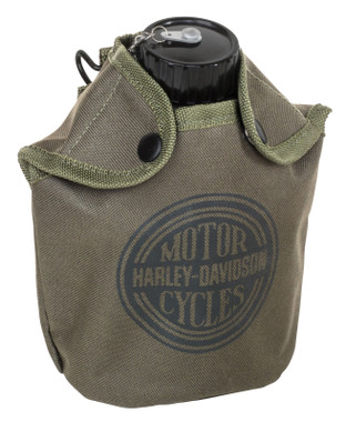 Harley-Davidson Circle Logo Aluminum Canteen w/ Bowl & Canvas Pouch - 34 oz. - Wisconsin Harley-Davidson