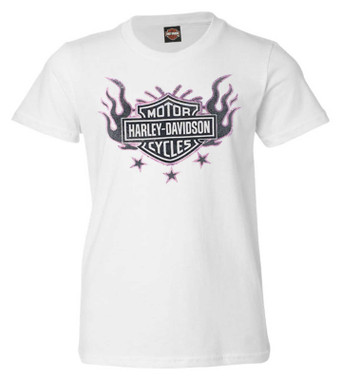 Harley-Davidson Girl's Flames B&S Short Sleeve Cotton Toddler Tee - White - Wisconsin Harley-Davidson